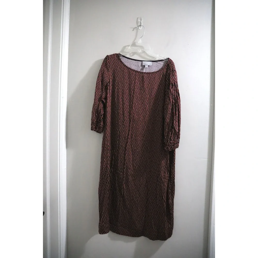 PURE Collection Brown Geometric Print 3/4 Sleeve‎ Midi Dress US 8 / EU 40
